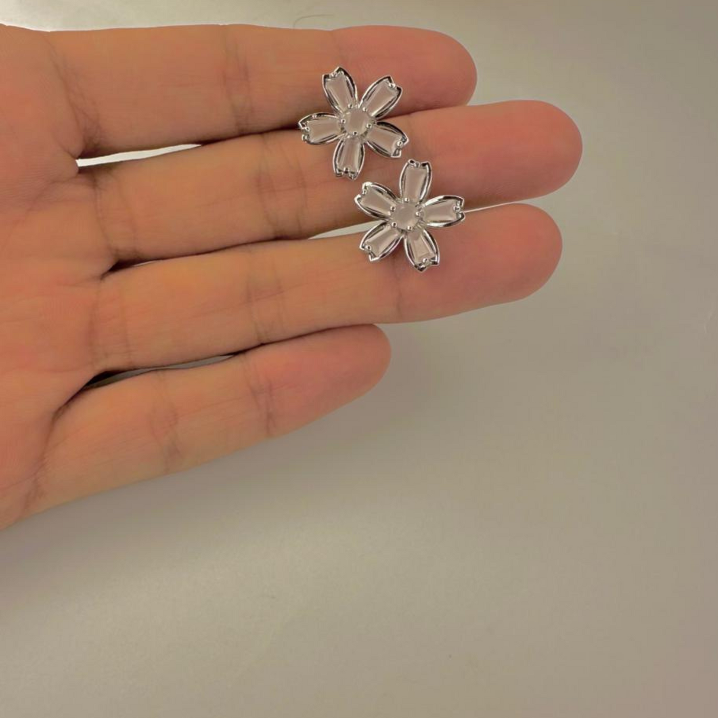 Silver Purple Four Leaf Flower Necklace and Earring Set