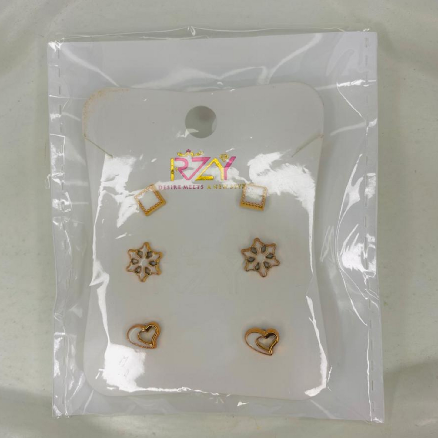 Stud Earrings Set with Card 3 Pairs/set Crystal Earrings / 250 per pair set