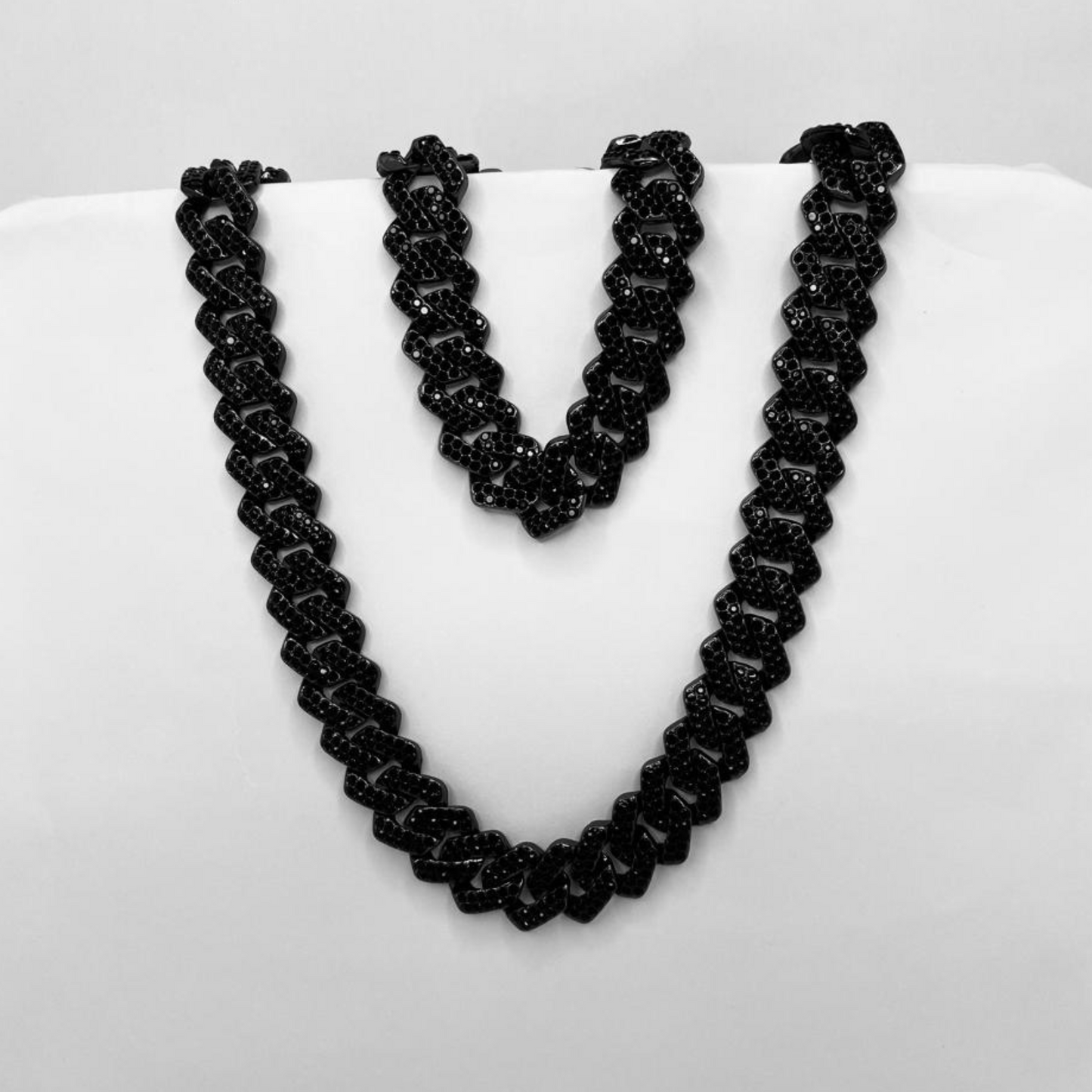 Black Cuban Link Necklace & Bracelet Set