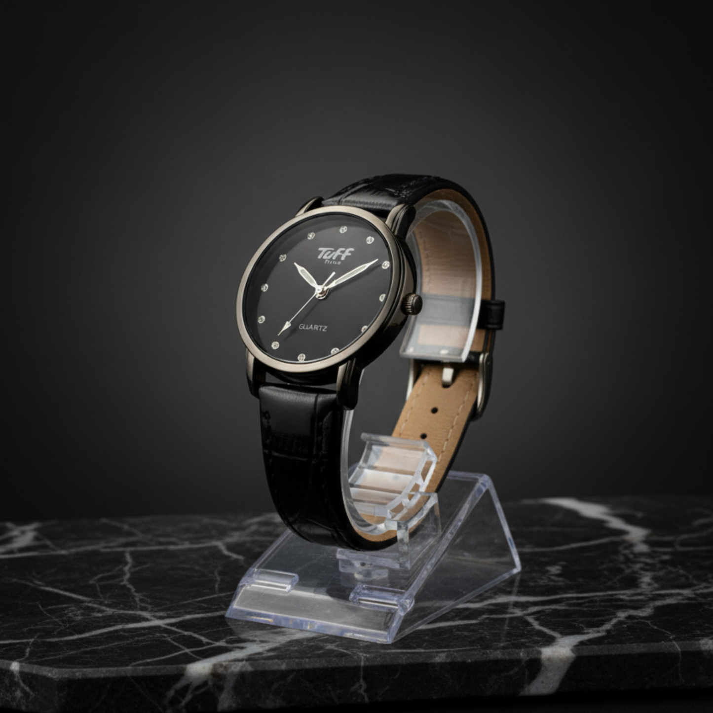 Tuff Time Quartz Black Leather Strap Watch