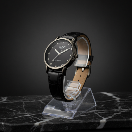 Tuff Time Quartz Black Leather Strap Watch