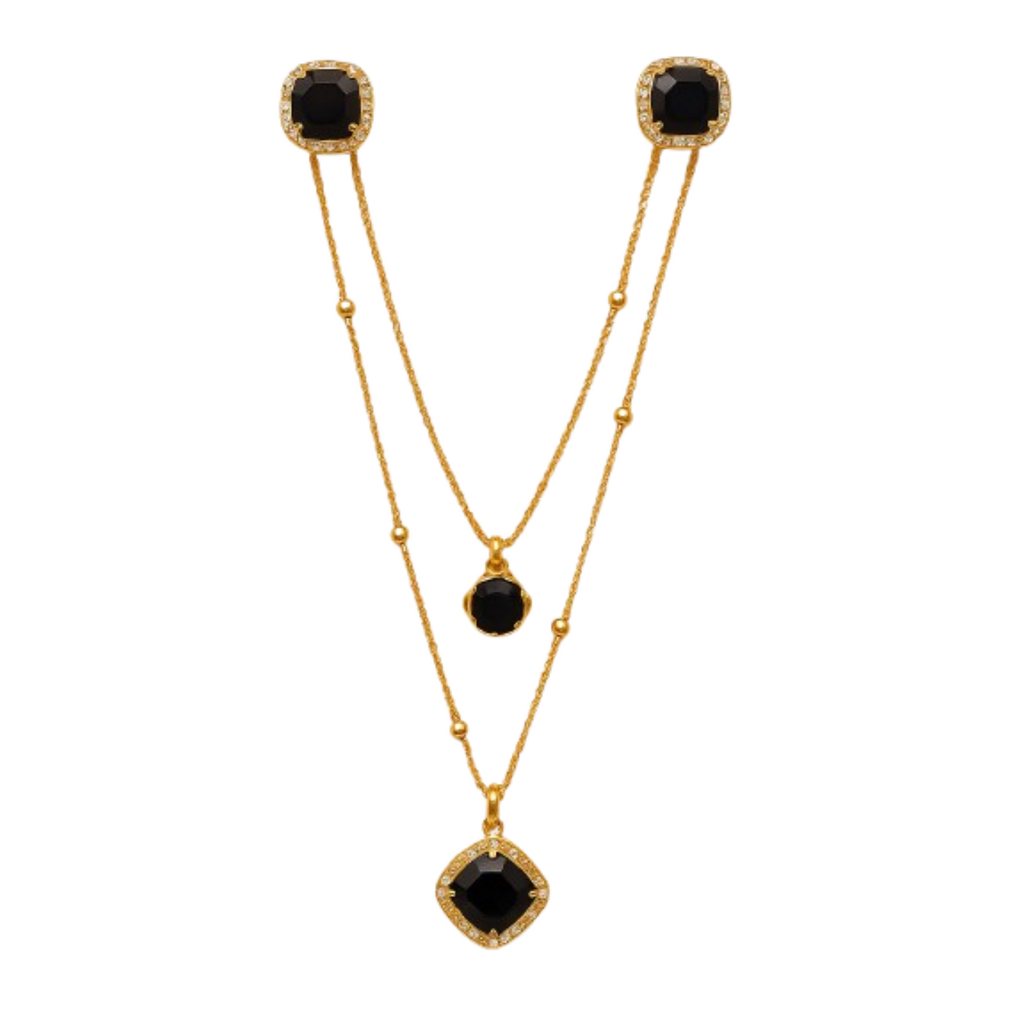 Black Stone Double Layer Necklace Set