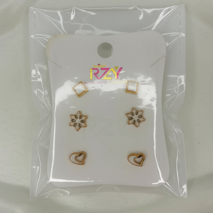 Stud Earrings Set with Card 3 Pairs/set Crystal Earrings / 250 per pair set