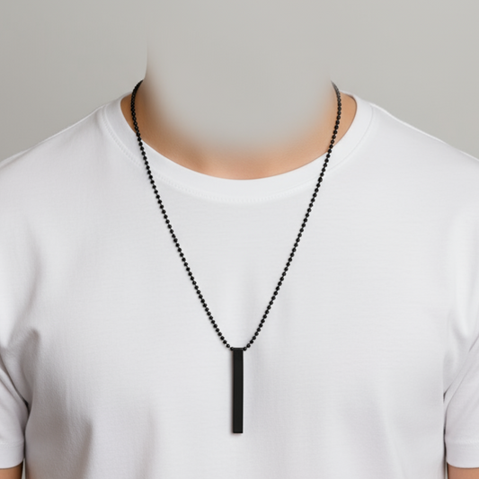 Silver and Black Locket - Pendant Chain Combo Necklace for Boys