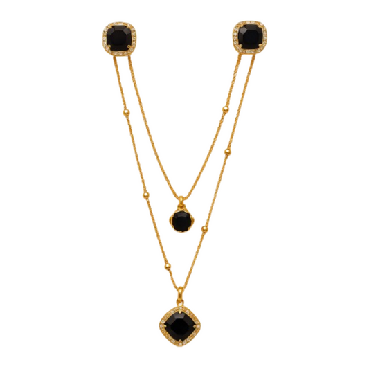 Black Stone Double Layer Necklace Set